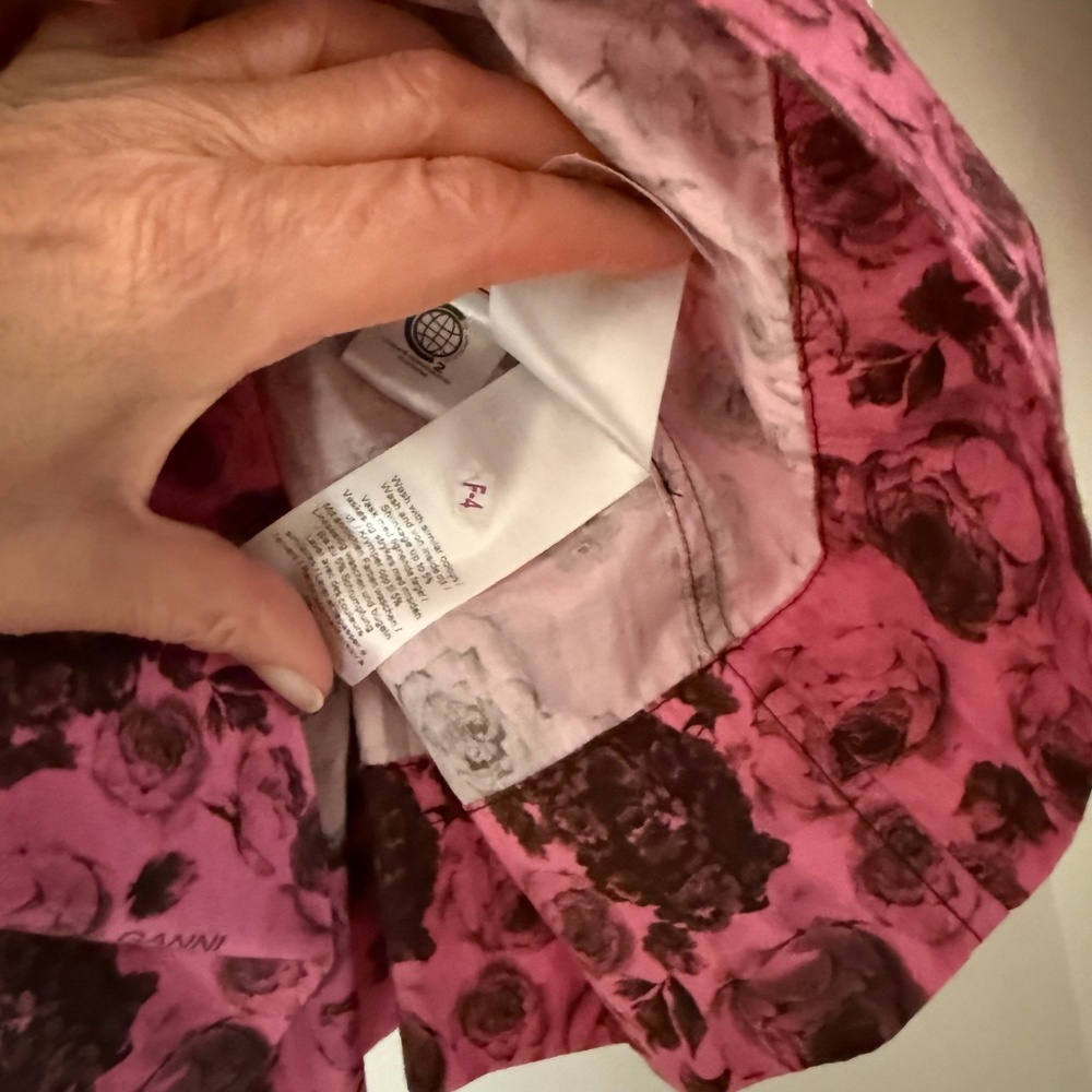 GANNI Pink and Black Floral Smocked Cotton Top - Sz 38 US 6 - Picture 8 of 12